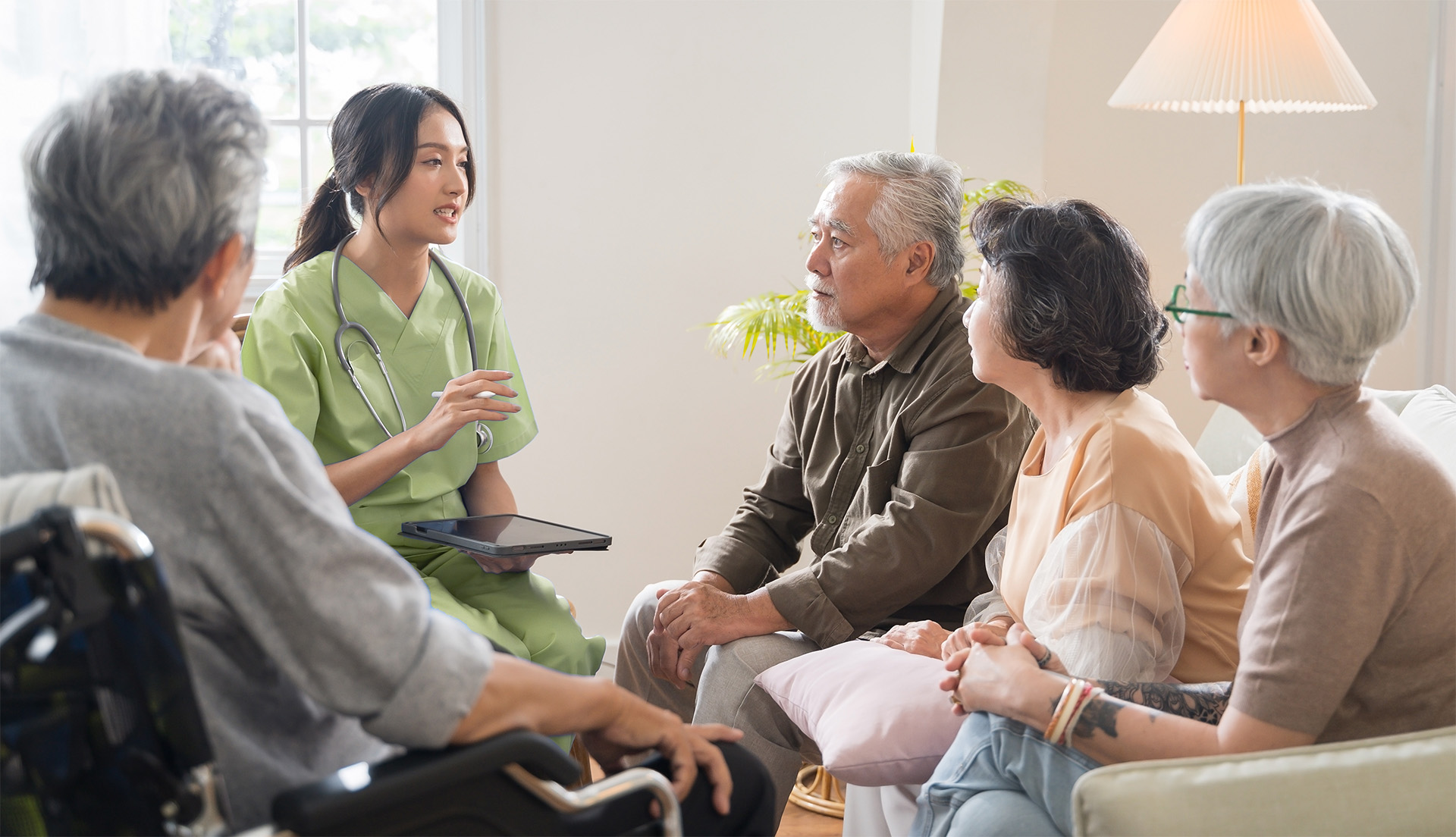 Senior People Sit In A Circle Green SM
